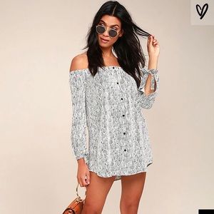 Lulu’s B&W striped off the shoulder dress